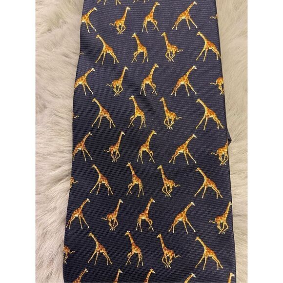 LAUREN Ralph Lauren Hand Finish Silk Tie Dark Blue with Giraffes - Picture 6 of 10